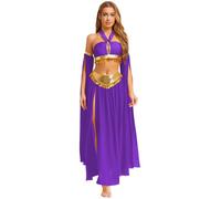 Lpdshaa Women's Belly Dance Costume Indian Arabic Opera Contemporary Crop Top Long Skirt Dance Dress Up Purple XL