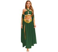 Lpdshaa Women's Belly Dance Costume Indian Arabic Opera Contemporary Crop Top Long Skirt Dance Dress Up Green XL