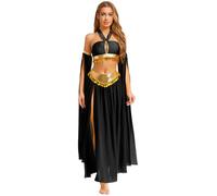 Lpdshaa Women's Belly Dance Costume Indian Arabic Opera Contemporary Crop Top Long Skirt Dance Dress Up Black XL