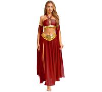 Lpdshaa Women's Belly Dance Costume Indian Arabic Opera Contemporary Crop Top Long Skirt Dance Dress Up Burgundy XXL