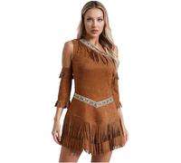 Lpdshaa Womens Native Indian Costume Native American Maiden Princess Faux Suede Halloween Cosplay Costume Brown 4XL