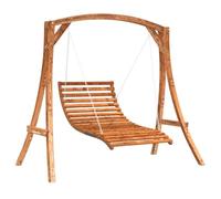 LPERTGFHU Spruce Wood Swing Bed, Hanging Porch Rocking Bench, Teak Finish | Includes Chains, Ergonomic Backrest, Outdoor Relaxation, Sturdy Frame