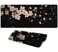 Lpfieonn Cherry Blossoms Large Desk Mat -80x30cm- Large Desk Protector Mats with Non-Slip Rubber Base and Stitched Edges Soft, Black Gaming Mouse Pad, for Keyboard Home Office Gaming Work. PF-2285