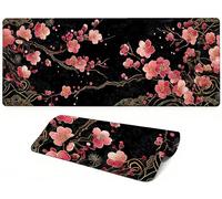 Lpfieonn Cherry Blossoms Large Desk Mat, 90x40cm- Black Desk Protector Mat, Large Gaming Mouse Pad with Non-Slip Rubber Base and Stitched Edges Soft, Waschbares Laptop Pad, for Office Home PF-2450