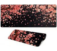Lpfieonn Cherry Blossoms Large Desk Mat, 90x40cm- Black Desk Protector Mat, Large Gaming Mouse Pad with Non-Slip Rubber Base and Stitched Edges Soft, Waschbares Laptop Pad, for Office Home PF-2518