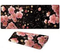 Lpfieonn Cherry Blossoms Large Desk Mat -90x40cm- Large Desk Protector Mats with Non-Slip Rubber Base and Stitched Edges Soft, Black Gaming Mouse Pad, for Keyboard Home Office Gaming Work. PF-2449
