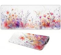 Lpfieonn Flowers Large Desk Mat -90x40cm- Large Desk Protector Mats with Non-Slip Rubber Base and Stitched Edges Soft, White Gaming Mouse Pad, for Keyboard Home Office Gaming Work. PF-3115
