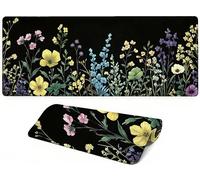 Lpfieonn Flowers Large Desk Mat -90x40cm- Large Desk Protector Mats with Non-Slip Rubber Base and Stitched Edges Soft, Black Gaming Mouse Pad, for Keyboard Home Office Gaming Work. PF-2021