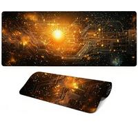 Lpfieonn Gold Large Desk Mat, 90x40cm- Black Desk Protector Mat, Large Gaming Mouse Pad with Non-Slip Rubber Base and Stitched Edges Soft, Waschbares Laptop Pad, for PC Keyboard Office Home PF-3096