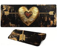 Lpfieonn Heart Extended Desk Mat 120x60cm PF-3628 | Yellow Large Gaming Mouse Mat Non-Slip Rubber Base, Stitched Edges, Stable Grip Washable for Gamer,Office & Home