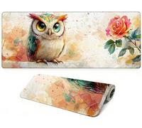 Lpfieonn Owl Large Desk Mat -120x60cm- Large Desk Protector Mats with Non-Slip Rubber Base and Stitched Edges Soft, Beige Gaming Mouse Pad, for Keyboard Home Office Gaming Work. PF-3069