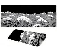 Lpfieonn Stripe Large Desk Mat -120x60cm- Large Desk Protector Mats with Non-Slip Rubber Base and Stitched Edges Soft, Black Gaming Mouse Pad, for Keyboard Home Office Gaming Work. PF-2765