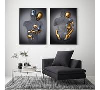 LPFNSF 3D Metal Art Decoration Painting, Modern Silver and Gold Sculpture Effect Decoration Poster, Romantic Hug Love Printed Canvas Painting, Frameless (C 1.70 x 100 cm x 2)