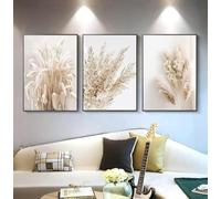 LPFNSF Beige Home Decoration Poster, Modern Reed Plant Decoration Landscape Painting, Bedroom, Living Room, Office Background Wall Decoration Poster, Frameless. (Style 4, 50x70cm*3)