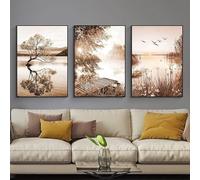 LPFNSF Beige Home Decoration Poster, Modern Reed Plant Decoration Landscape Painting, Bedroom, Living Room, Office Background Wall Decoration Poster, Frameless. (Style 2, 20x30cm*3)