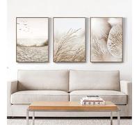 LPFNSF Beige Home Decoration Poster, Modern Reed Plant Landscape Painting, Bedroom Living Room Office Background Wall Art, Frameless (Style 7, 50 x 70 cm x 3)