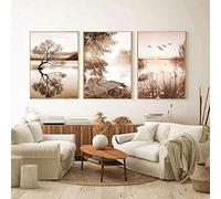LPFNSF Modern Art Poster Set, Beige Tree Lake Art Print Poster, Bedroom, Living Room, Corridor, Restaurant Background Wall Decoration Poster Picture, Limitless (20 x 30 cm*3)