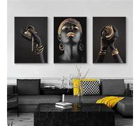 LPFNSF Modern Canvas Picture Gold Black Lips Canvas Picture Female Living Room Bedroom Home Decoration Poster Framed Poster (Style 1.20 x 30 cm x 3)