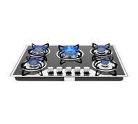 LPG Gas Hob, Built-In Gas Hobs 5 Burners with 5 Nozzles, LPG/NG, 3.2kw, 2.75kw, 1.75kw, 1.75kw, 1kw, 30.31 * 20.08 * 5.91in, For Restaurants and Homes