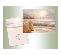 LPG Greetings Tree Decorated with Shells on Beach with Lighthouse Box of 18 Nautical Christmas Cards