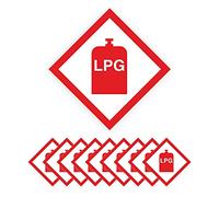LPG Warning Sign, Self-Adhesive Vinyl Sticker, 100mm x 100mm, Red and White, Perfect for Caravans and Motorhomes (10)
