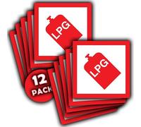 LPG Warning Stickers - 100mm Sq - Motorhome, Caravan, Camper LPG Gas Decals - 12 Pack