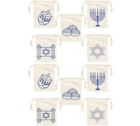 Lpitoy 10pcs Hanukkah Gift Bags Hanukkah Countdown Drawstring Bags Chanukah Reusable Drawstring Gift Bags for Hanukkah Party Gifts