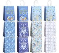 Lpitoy 12 Pcs Hanukkah Gift Bag Bulk Chanukah Party Favor Bags with Handles Paper Goodie Bags Candy Bags for Happy Hanukkah Party Decorations Supplies