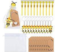 Lpitoy 12 Sets Bee Themed Baby Shower Favors Gifts for Guests Includes Pens, Keychains, Tags, Organza Bags for Kids Birthday Party Supplies