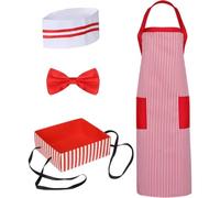 Lpitoy 1950s Waiter Costume Kit, Soda Jerk Costume Kit Red and White Striped Apron Chef Hat Red Bow Ties Adjustable for Adult Movie Night Costume Cosplay Carnivals Circus Party Halloween