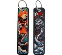 Lpitoy 2 Pcs Dragon and Tiger Embroidery Key Fobs Japanese Backpack Key Tags Motorcycles Keychain Keyrings Accessories Gift
