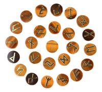 Lpitoy 25 Pcs Tiger Eye Gemstone Tumbled Rune Stones with Elder Futhark Alphabet Engraved Runes Set Crystal Divination Healing Chakra Reiki