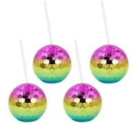 Lpitoy 4 Pcs Disco Ball Cups, Disco Party Cups with Lid, Reusable Flash Ball Cocktail Cup for Party Nightclub Bar Supplies Wine Drinking Tea Bottle
