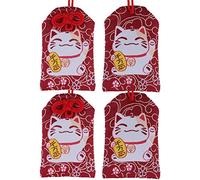 Lpitoy 4 Pcs Japanese Omamori Amulets Good Luck Charms Blessing Lucky Hanging Sachets Pendant for Blessing Health Fortune Wealth Success