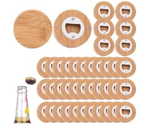 Lpitoy 40 Pcs Magnetic Bottle Opener, Wooden Round Bottle Opener, Beer Can Opener, Personalized Bottle Opener Fridge Magnets