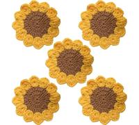Lpitoy 5 Pcs Coasters for Drinks, Handmade Crochet Sunflower Coasters Cute Drink Coaster Set for Coffee Table Protection Home Decor