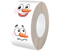 Lpitoy 500pcs/1roll Christmas Snowman Stickers Happy Snowman Face Sticker Circle Face Stickers Winter Holiday Label Stickers for Kids Xmas Party Decoration Supplies