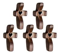 Lpitoy 5pcs Cross My Heart From the Holy Land, Jesus Wooden Heart Stress Relief Cross, My Heart Encouragement Gift, Thumb Holding Cross for Praying