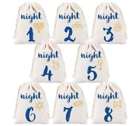 Lpitoy 8 Nights of Hanukkah Gift Bags Hanukkah Countdown Calendar Chanukah Drawstring Burlap Bags Festival of Lights Linen Goodie Bags for Kids Hanukkah Party Favor(8 Pack)