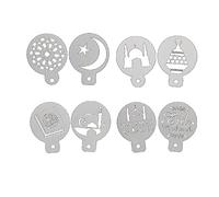 Lpitoy 8 Pcs Eid Mubarak Cookie Cake Stencils, Ramadan Stencil Templates Mold Tools for Cookies Coffee Diy Eid Mubarak Baking Dessert Decoration