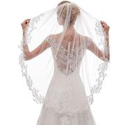 Lpitoy Bridal Veil, Wedding Vails with Comb 2 Tier Lace Simple White Tulle Short Veils for Brides Shower Night Party