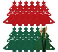 Lpitoy Christmas Cutlery Holder 12pcs Xmas-tree Shaped Christmas Utensil Holder Felt Red & Green Christmas Silverware Holder for Fork & Spoon, Christmas Dining Table Decorations