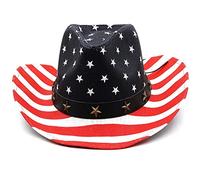 Lpitoy Classic American Flag Cowboy Hat, Vintage Western Style Usa Flag Cowboy Cowgirl Hat Party Parade Patriotic Hat for Men Women