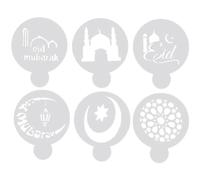 Lpitoy Eid Mubarak Coffee Spray Stencils Castle Moon Spray Stencils Reusable Ramadan Cookie Stencil Middle East Muslim Party Supplies