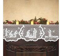 Lpitoy Embroidered Tablecloth Rectangle Crochet Lace Table Covers Virgin Mary Religious Day Fireplace Cover for Christmas Holloween Birthday Party