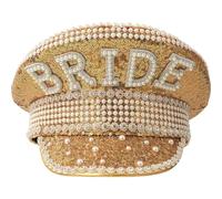 Lpitoy Glitter Sequin Bride Hat Bachelorette Hen Party Captain Caps Pearls Party Hat Steampunk Military Hat for Women Bachelorette Party