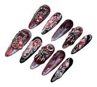 Lpitoy Halloween Press on Nails Fake Nails Gothic False Nails Full Cover Glue on Nails with Halloween Design Punk Art Designs Stick on Nails for Women