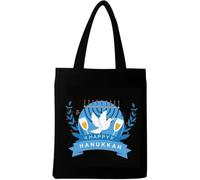 Lpitoy Hanukkah Chanukah Canvas Tote Bag, Reusable Grocery Shopping Bag, Jewish Holiday Shoulder Bag Hanukkah Celebration Accessory Jewish Woman Shabbat Shalom