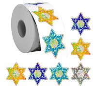 Lpitoy Hanukkah Sticker Roll, 500pcs Star of David Chanukah Stickers Waterproof Envelope, Jewish Holiday Decals for Party Favors Gift Wrapping Decorations