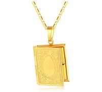 Lpitoy Islam Allah Muslim Necklace Quran Book Openable Pendant Photo Locket Box Islamic Jewelry for Men Women